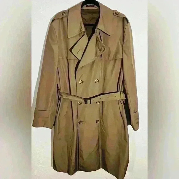 Vintage St Michael Mens Trench Coat Beige Tan Long Double Breasted Overcoat - Picture 1 of 5